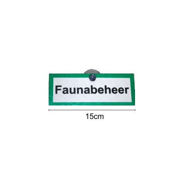Signaalbord aluminium „Faunabeheer“ voor in de auto met zuignap maat 15 x 6 cm - 1mm dik